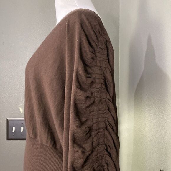 Designer M Missoni cashmere silk deep v brown soft sweater ruched tie sleeve - Picture 2 of 13